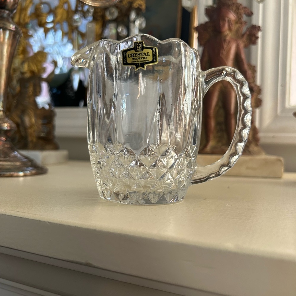 Vintage Zajecar Crystal 24% lead creamer, mini pitcher, tea, Easter, cottage